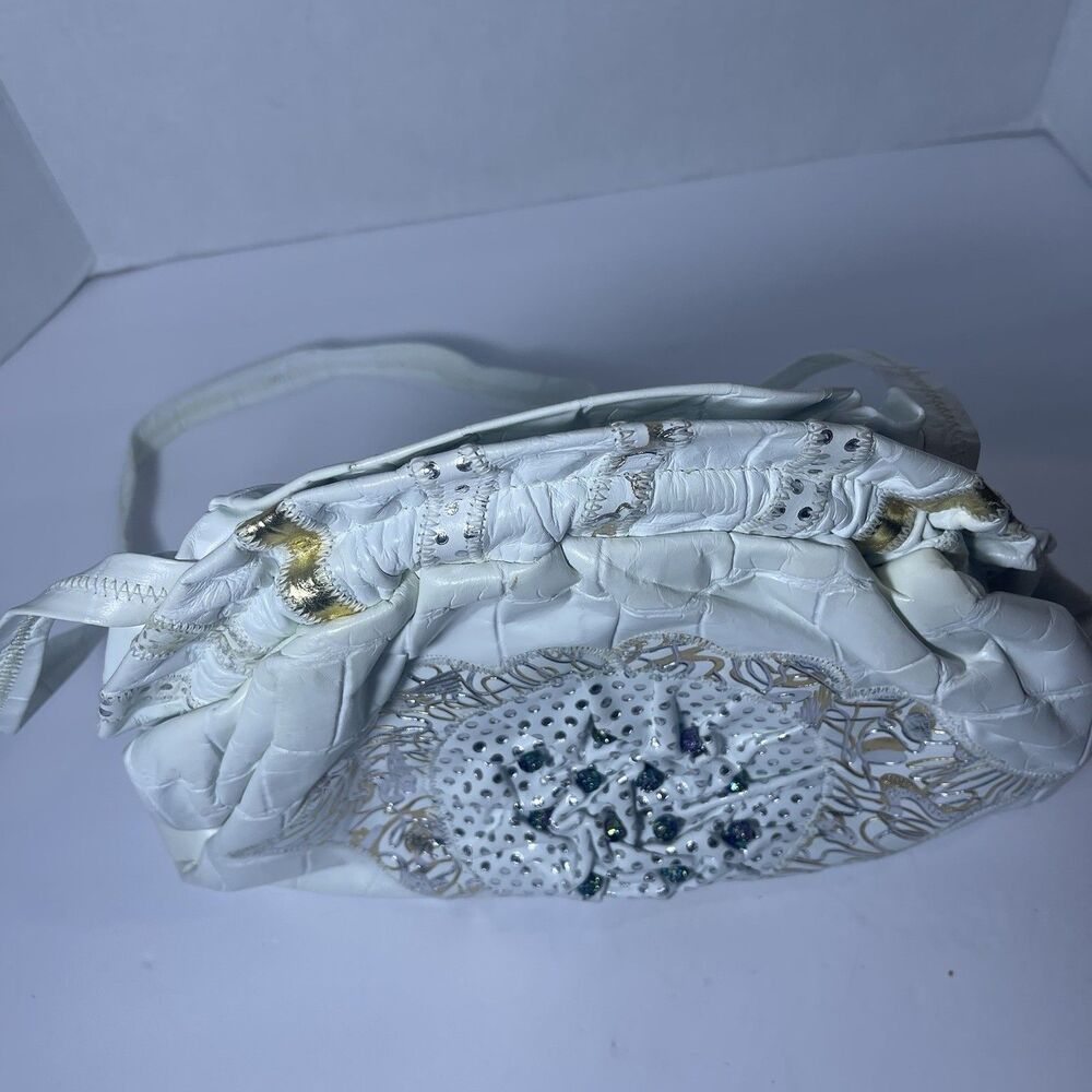 Vintage Lido Handbag Gold White Leather Purse Made In USA Snap Closure, Designer